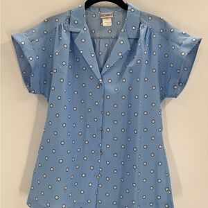 Vintage Koret Blue Polka Dot Button Front Blouse Size 8